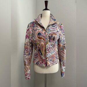 Barry Bricken Zip Up Jacket with a multi-color paisley pattern
